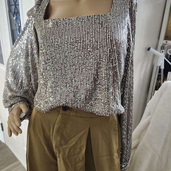 She and Sky Tops - She and Sky Silver Sequin Blouse